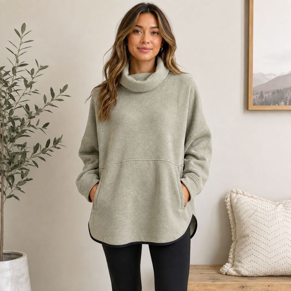The North Face Women's Cozy Slacker Poncho Cowl Neck Light Olive Gray XS/S
